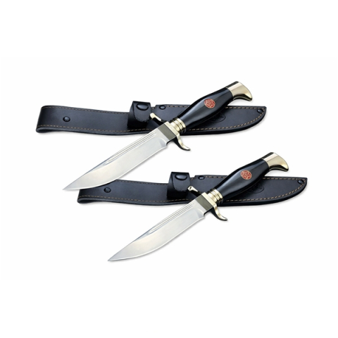 Cutite vanatoare - Set de doua cutite de vanatoare, teaca din piele naturala, lama 440C, maner acrilic full tang, 26 cm, negru