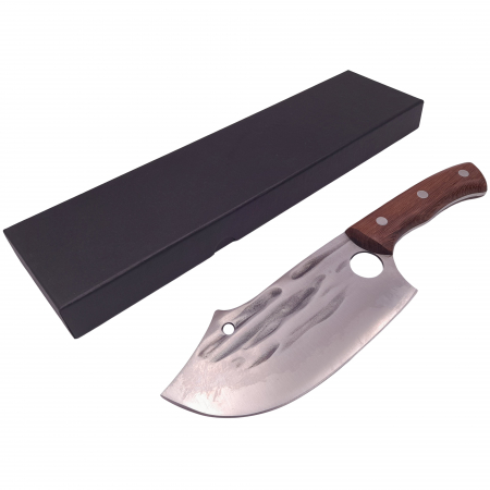 Cutite macelarie - Cutit tip satar IdeallStore®, lucrat manual, Spiritual Blade, 28 cm, otel inoxidabil, 300 g, maro