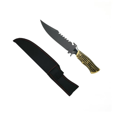 Set trei cutite vanatoare, lama otel zimtata, DEPOX®, 30 cm, teaca inclusa [6]