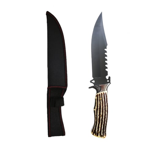 Set trei cutite vanatoare, lama otel zimtata, DEPOX®, 30 cm, teaca inclusa [4]