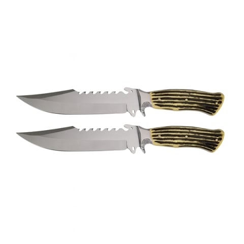 SPORT & TIMP LIBER - Set de doua cutite vanatoare, lama otel zimtata,DEPOX®, 30 cm, teaca inclusa