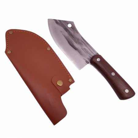 Cutitul bucatarului IdeallStore®, lucrat manual, Japan Tamashi, 25 cm, otel inoxidabil, 220 g, maro, teaca piele inclusa [1]