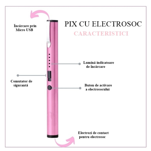 Electrosoc tip stilou Muria, incarcare USB, cu 100kV, roz [1]