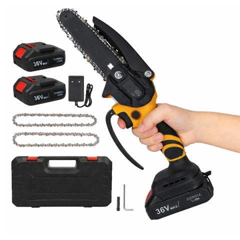 Fierăstrău mini cu lanț, 36V, DEPOX®, 2 acumulatori, 2 lanțuri, LED, negru/galben [0]