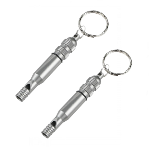 Accesori camping & drumetii - Pachet doua fluiere metalice de urgență, inel pentru chei, 7.6 cm