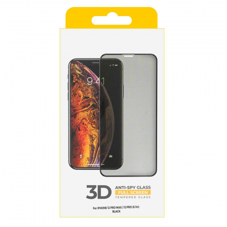 Folie de sticla securizata IdeallStore® pentru protectie compatibila iPhone 12/12 PRO, 3D, Anti-spy, neagra, acoperire full-cover [1]