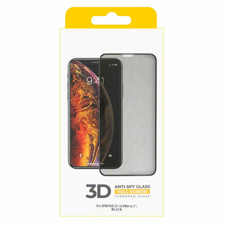 Folie de sticla securizata IdeallStore® pentru protectie compatibila iPhone 13/13 Pro, Anti-spy, neagra, acoperire full-cover [1]