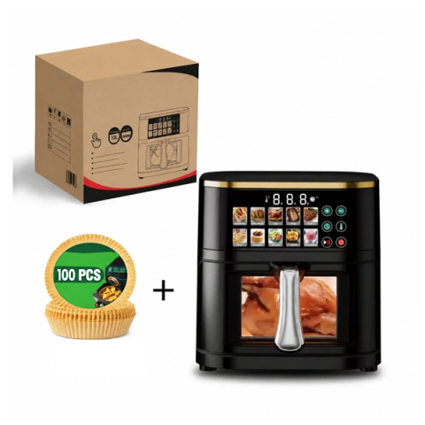 Electrocasnice - Friteuză cu aer cald 10L DEPOX®, 2800W, Panou digital, Negru, 100 buc hârtie de copt pentru air fryer