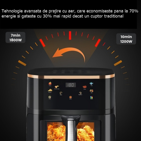 Friteuza cu Aer Cald 10L, Fereastra Vizuala si Ecran Tactil Inteligent, 2400 W [2]