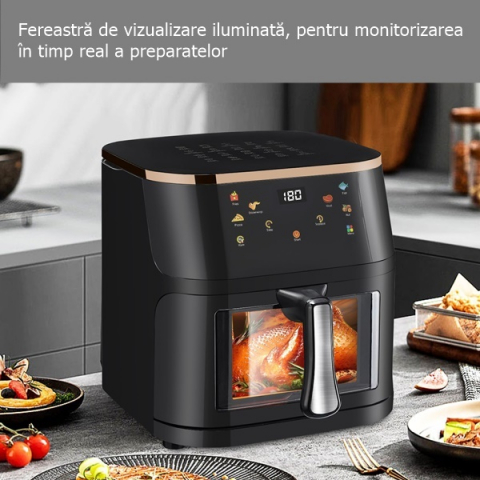 Friteuza cu Aer Cald 10L, Fereastra Vizuala si Ecran Tactil Inteligent, 2400 W [3]