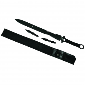 Sabie de vanatoare IdeallStore®, Black Ronin, maner textil, 68.5 cm, cutit de aruncat inclus [0]