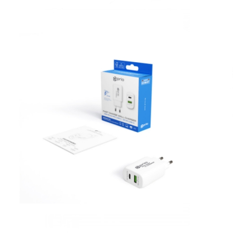 Încărcător Prio Fast Charger 25W PD PPS (USB C) + QC 3.0 (USB A), Alb [3]