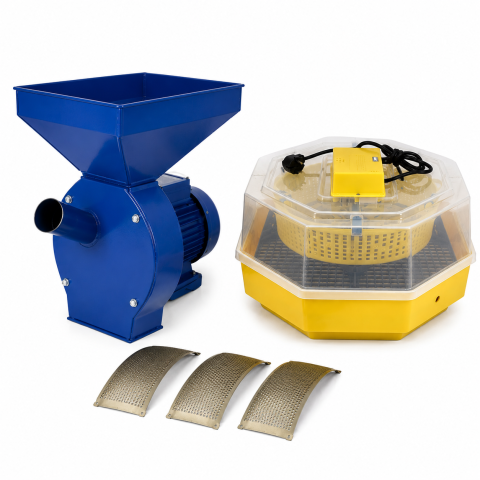 Incubatoare oua - Set moara cereale pentru cereale/stiuleti si incubator electric pentru oua, Cleo, model 5 DEPOX®, galben/albastru