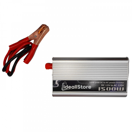 Invertor auto IdeallStore®, Netzteil Helfer, 1500 W, metalic, 17 cm, cabluri alimentare incluse [1]