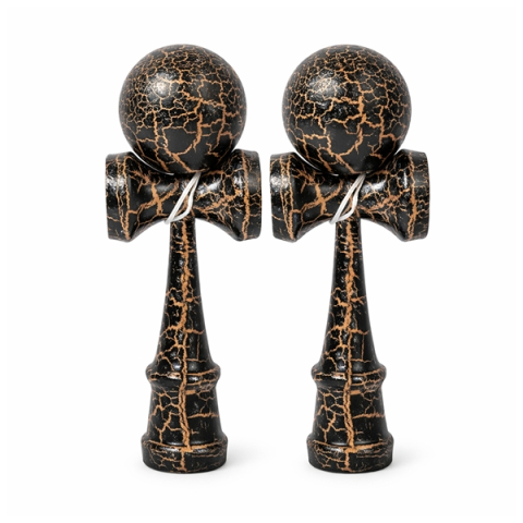 Jucarii antistres - Set de doua Kendama X Originala, Profesionala, DEPOX®, Cracked, Lemn, 18 cm, Negru/Auriu