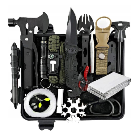 Accesori camping & drumetii - Kit de supravietuire IdeallStore®, Savivour Assistent, 20 elemente multifunctionale, negru