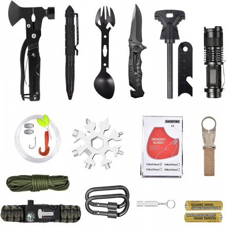 Kit de supravietuire IdeallStore®, Savivour Assistent, 20 elemente multifunctionale, negru [1]