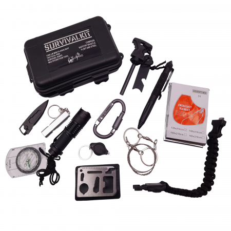 Accesori camping & drumetii - Kit de supravietuire IdeallStore®, Self Saviour, 12 elemente multifunctionale, negru