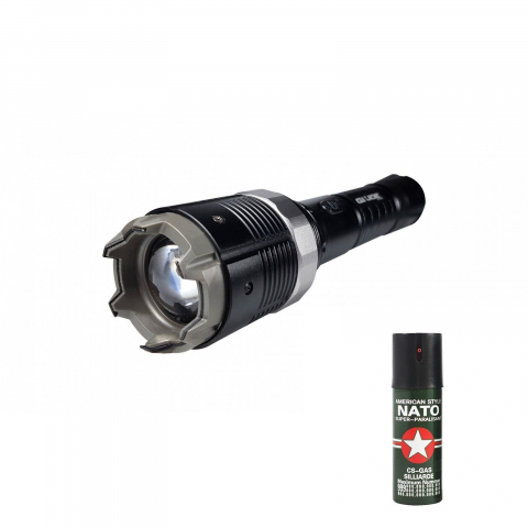 SPORT & TIMP LIBER - Kit Electrosoc Metalic cu Lanterna si Reglaj Focusat 8810 si Spray Natto , IdeallStore® ,19 cm