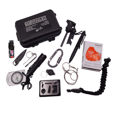 Accesori camping & drumetii - Kit supravietuire IdeallStore®, True Helper, 13 elemente multifunctionale, negru