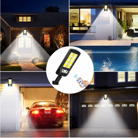 Set de 4 lămpi solare stradale LED DEPOX®, cu senzori de mișcare și lumină, telecomenzi, IP65, negru [7]