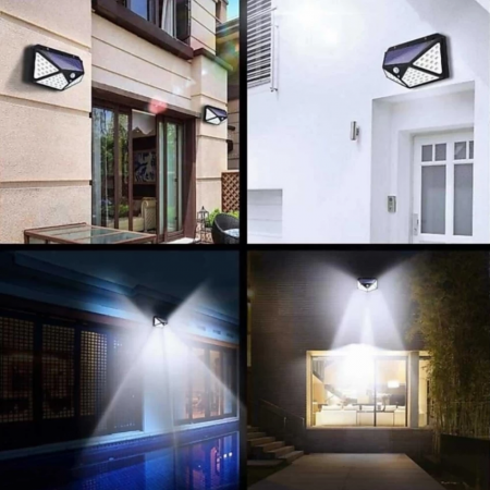 Lampa solara de perete IdeallStore®, Bright Night, 100 LEDuri, senzor de miscare, plastic, negru [5]