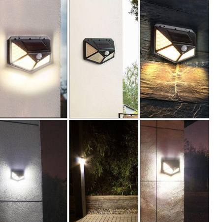 Lampa solara de perete IdeallStore®, Bright Night, 100 LEDuri, senzor de miscare, plastic, negru [3]