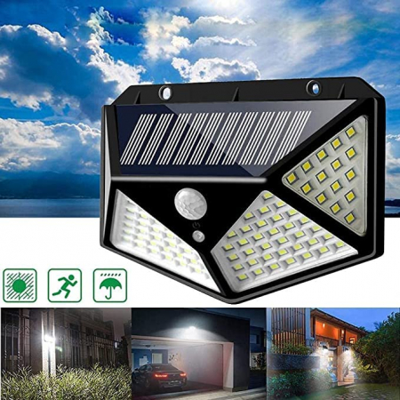 Lampa solara de perete IdeallStore®, Bright Night, 100 LEDuri, senzor de miscare, plastic, negru [2]