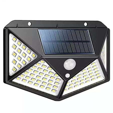 Corpuri de iluminat - Lampa solara de perete IdeallStore®, Bright Night, 100 LEDuri, senzor de miscare, plastic, negru