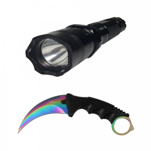 SPORT & TIMP LIBER - Lanterna cu electrosoc cu acumulator, LED, cutit karambit rainbow inclus