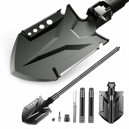 Accesori camping & drumetii - Lopata multifunctionala IdeallStore®, Outdoor Evolution, 8 in 1, otel inoxidabil, 83 cm, negru