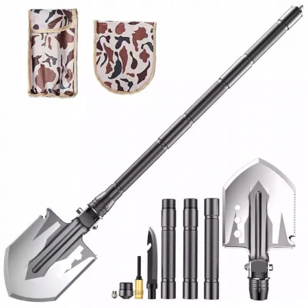 Accesori camping & drumetii - Lopata multifunctionala IdeallStore®, Outdoor Master, 8 in 1, otel inoxidabil, 76 cm, negru