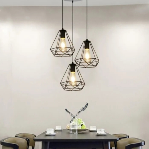 Lustra vintage cu 3 pendule, 3x40W, Neagră, Lumină Caldă/Rece/Naturală [2]