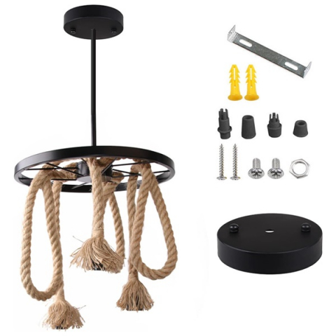 Lustră candelabru suspendată, industrial vintage, frânghie de cânepă, 6 x E27 [1]