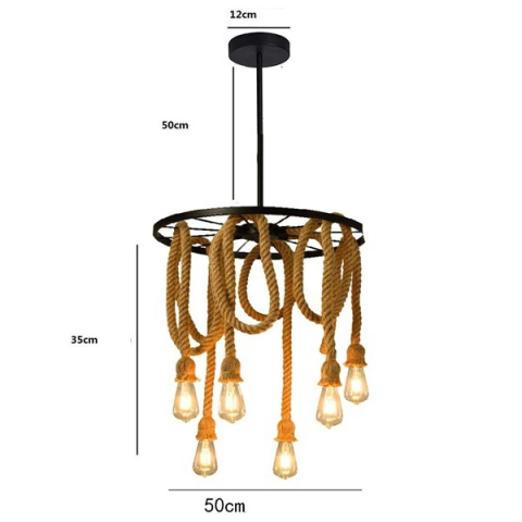 Lustră candelabru suspendată, industrial vintage, frânghie de cânepă, 6 x E27 [2]