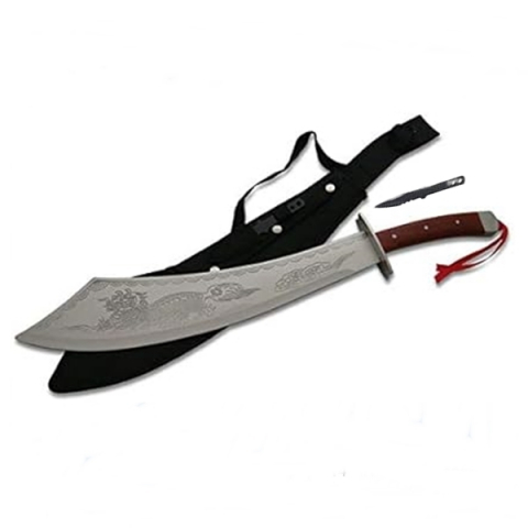Sabii & Macete - Maceta de vanatoare, Dragon Wood, IdeallStore®, otel inoxidabil, cutit de aruncat si teaca incluse