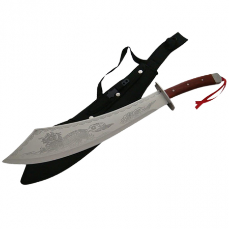 Sabii & Macete - Maceta de vanatoare IdeallStore®, Dragon Stance, otel inoxidabil, 65 cm, argintiu, teaca inclusa