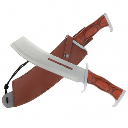 Sabii & Macete - Maceta de vanatoare IdeallStore®, Last Blood, 40 cm, otel inoxidabil, maro, teaca piele inclusa
