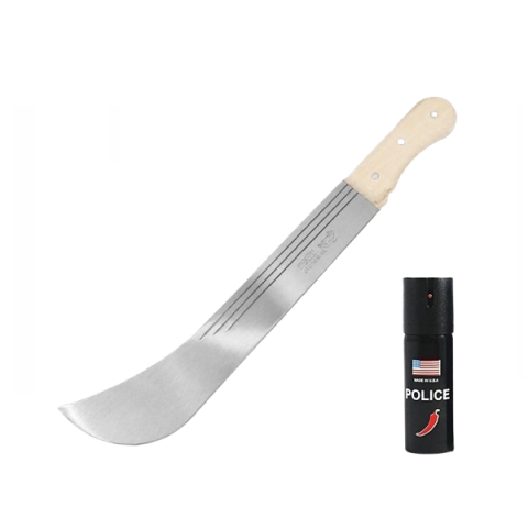 Sabii & Macete - Set maceta Otel Inoxidabil si spray autoaparare chili DEPOX®, Maner Lemn Natural, pentru Gradinarit, Agricultura, Silviculturam, 55 cm/60 ml
