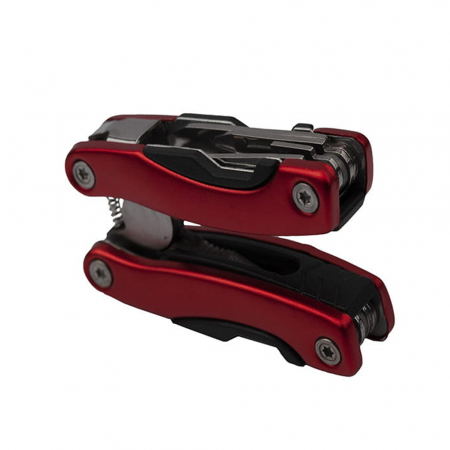 Mini cleste multifunctional, Survival Instict, otel inoxidabil, 9 functii, 14 cm, husa inclusa, rosu [6]