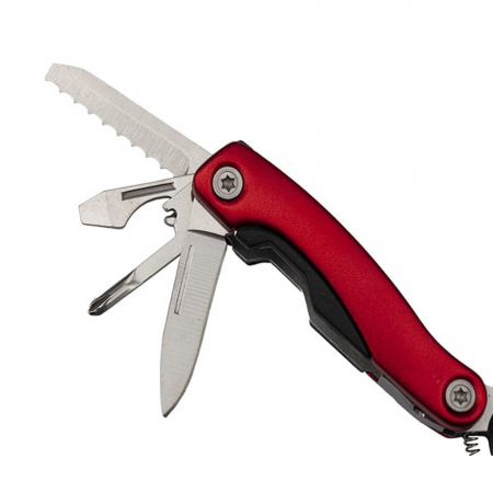 Mini cleste multifunctional, Survival Instict, otel inoxidabil, 9 functii, 14 cm, husa inclusa, rosu [3]