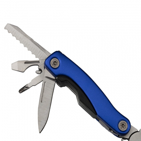 Mini cleste multifunctional, Survival Instict, otel inoxidabil, 9 functii, 14 cm, husa inclusa, albastru [3]