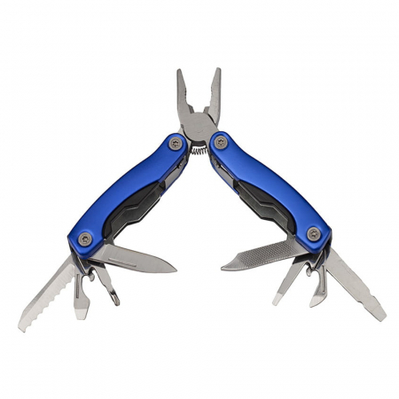 SPORT & TIMP LIBER - Mini cleste multifunctional, Survival Instict, otel inoxidabil, 9 functii, 14 cm, husa inclusa, albastru