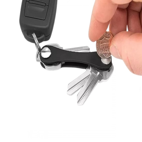 Pachet doua organizatoare chei, Compact Flex, tip breloc, ajustabil, Aluminiu, Negru [4]