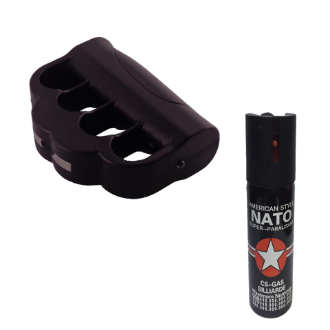 Electrosoc - Pachet autoaparare, electrosoc tip pumnal, negru, 110 V si spray paralizant 90 ml
