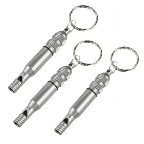 Accesori camping & drumetii - Pachet trei fluiere metalice de urgență, inel pentru chei, 7.6 cm