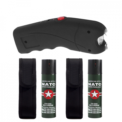 Electrosoc - Pachet electrosoc TW 309, 2.5 mil V, 12 cm si  doua sprayuri paralizante NATO, propulsie jet, 90 ml