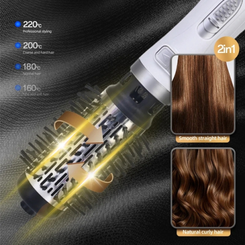 Perie Rotativă de Păr DEPOX®, 1000W, 2 Perii Interschimbabile 38/50 mm, Înveliș Ceramic, 3 Trepte de Temperatură, 2 Viteze, Rotație Automată Stânga/Dreapta, Alb/Argintiu [5]