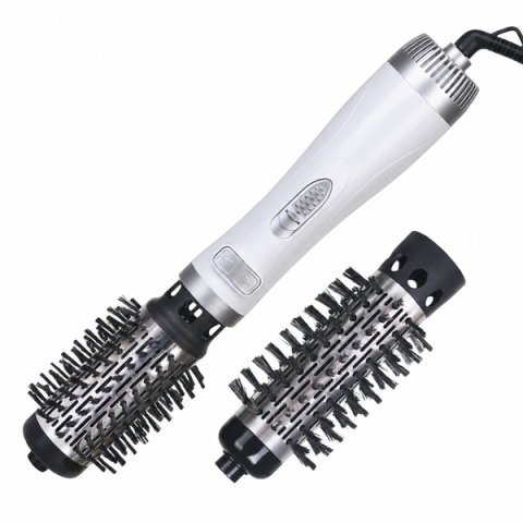 Perie Rotativă de Păr DEPOX®, 1000W, 2 Perii Interschimbabile 38/50 mm, Înveliș Ceramic, 3 Trepte de Temperatură, 2 Viteze, Rotație Automată Stânga/Dreapta, Alb/Argintiu [1]