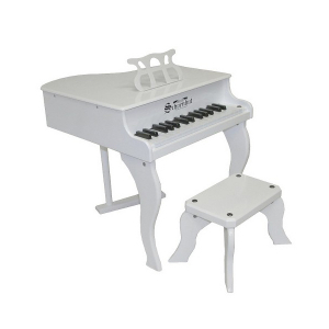 Orga electronica - Pian de lemn pentru copii, scaun inclus, 48 cm, alb